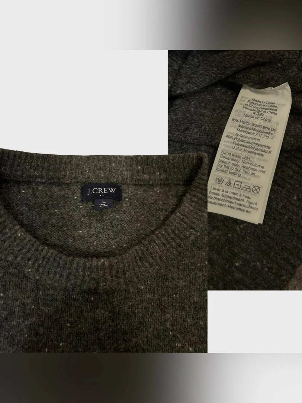 Grey J.Crew Merino Wool-Blend Sweater - Size Large